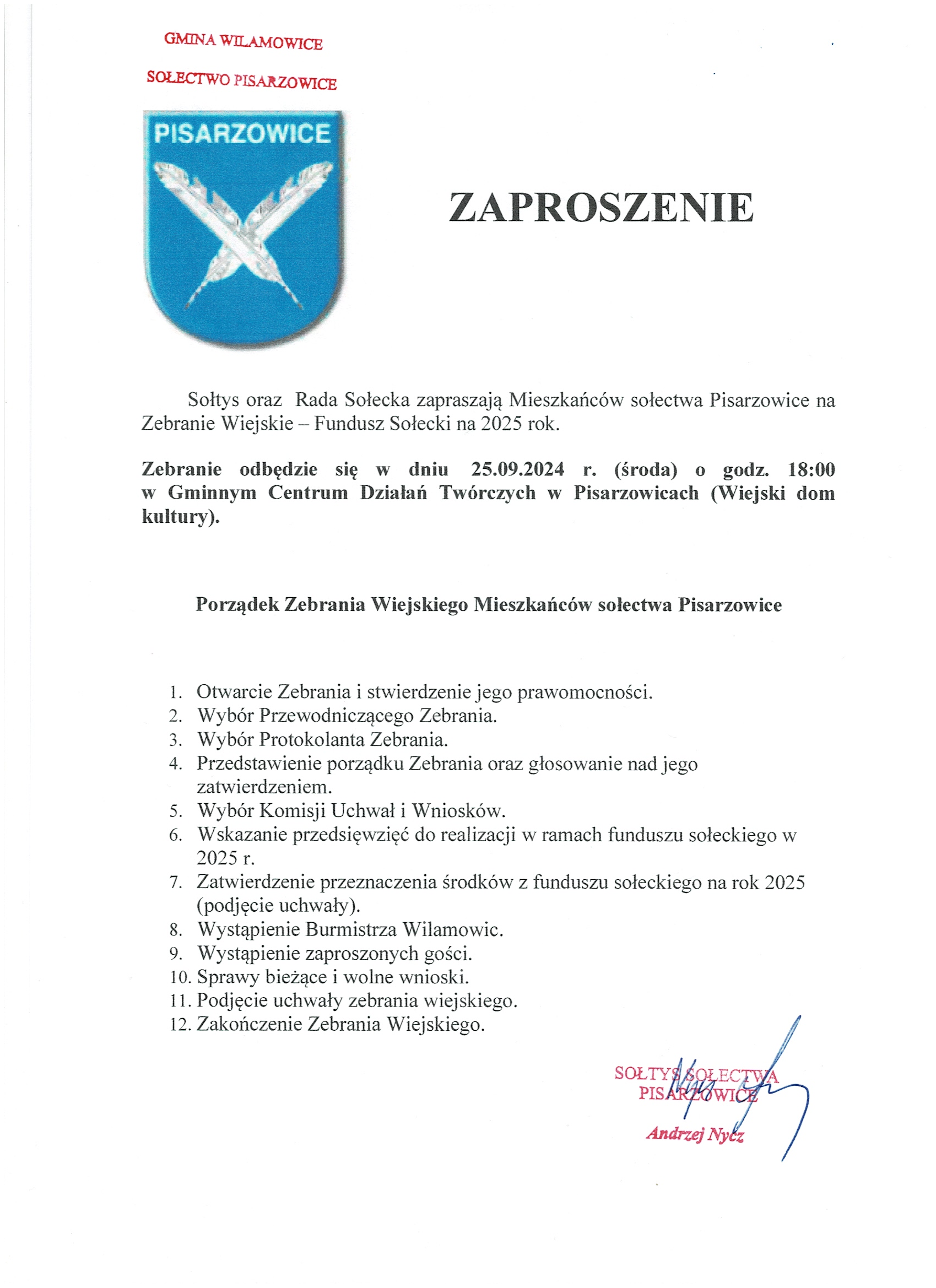 Zebranie Wiejskie  - Sołectwo Pisarzowice